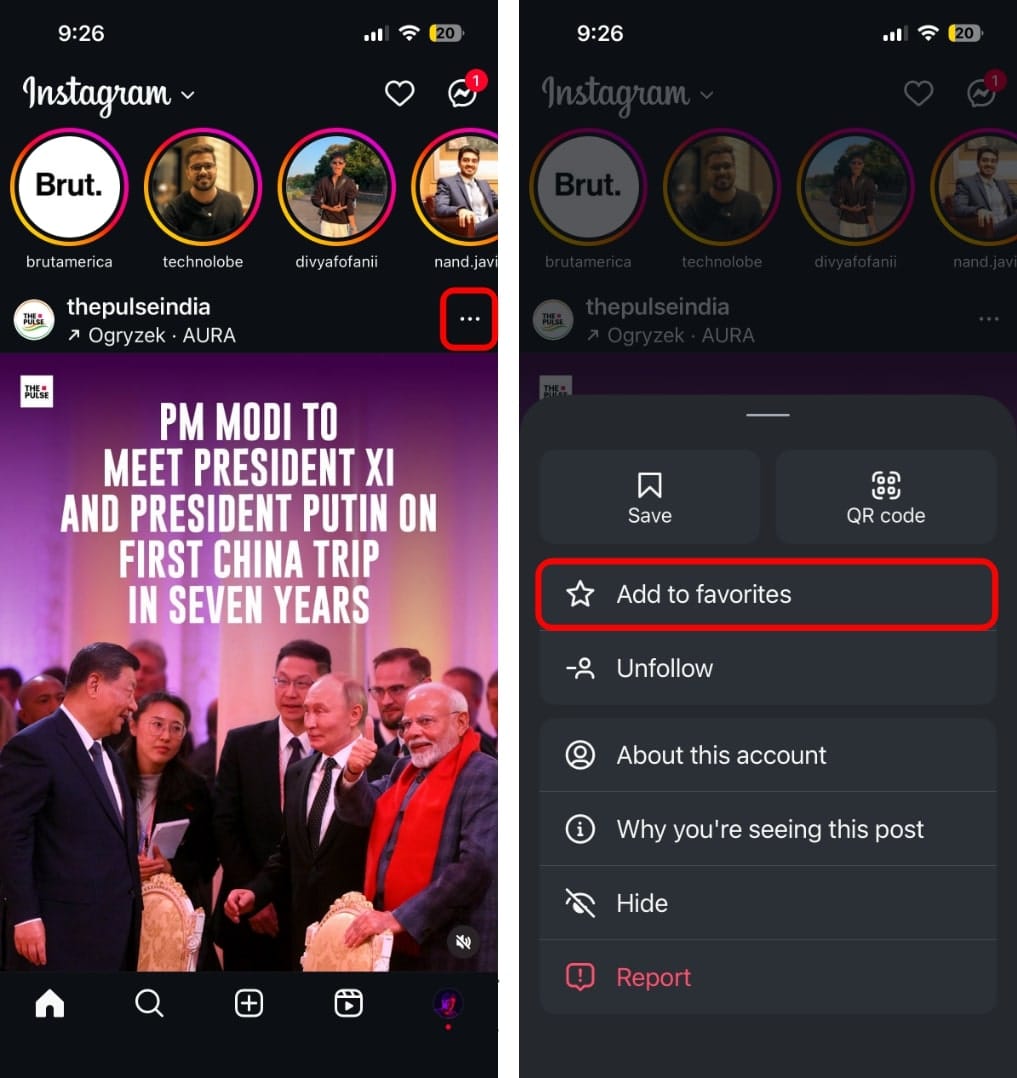 Add account to favorites on instagram
