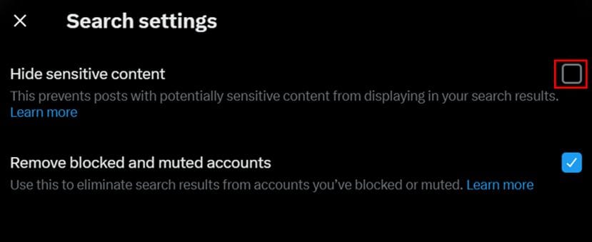 Adjusting search settings to see sensitive content in x twitter on web