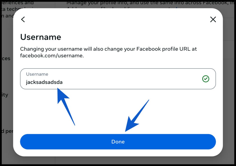 Change your facebook username on desktop