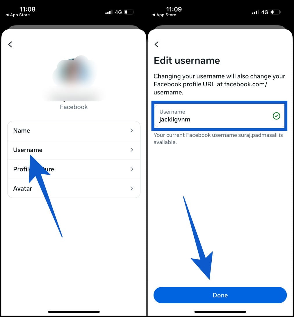 Change your facebook username on iphone