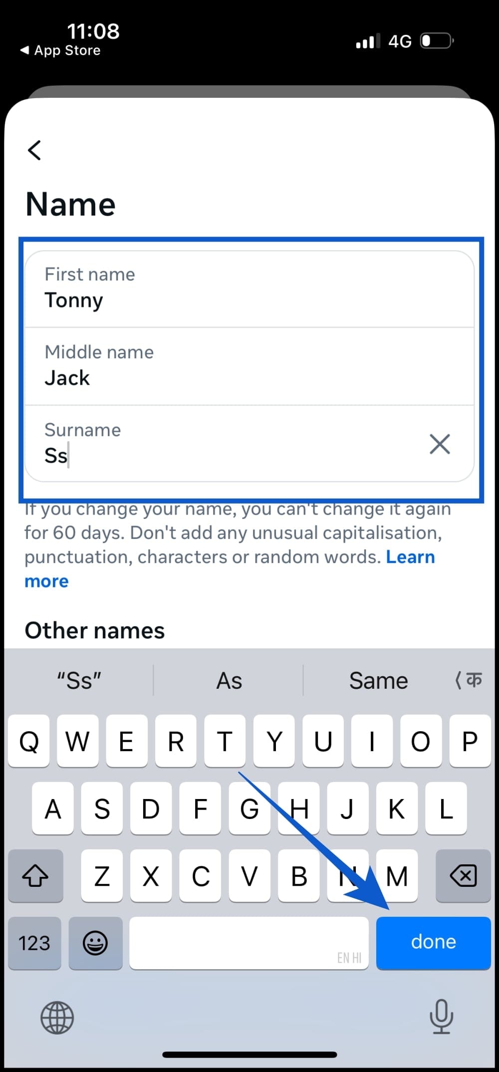 Change your name on the facebook mobile app