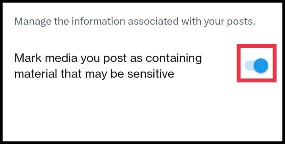 Check mark media you post as containing sensitive material in x twitter