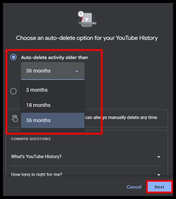 Choose an auto delete option on desktop