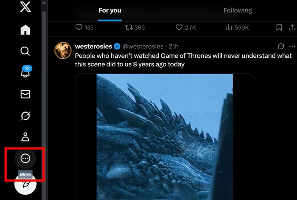 Click more on the left menu on x twitter on web