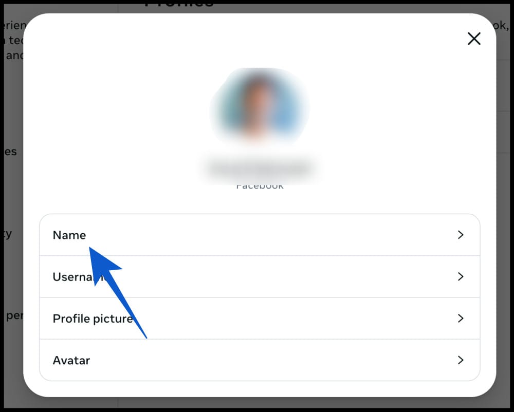 Click name in facebook account on desktop