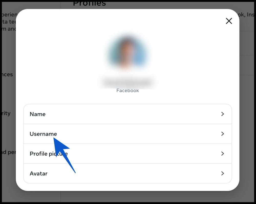 Click username in facebook on desktop