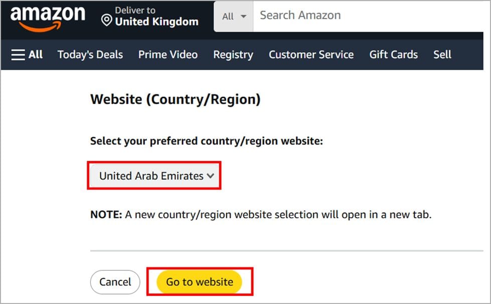 Click go to website on amazon web