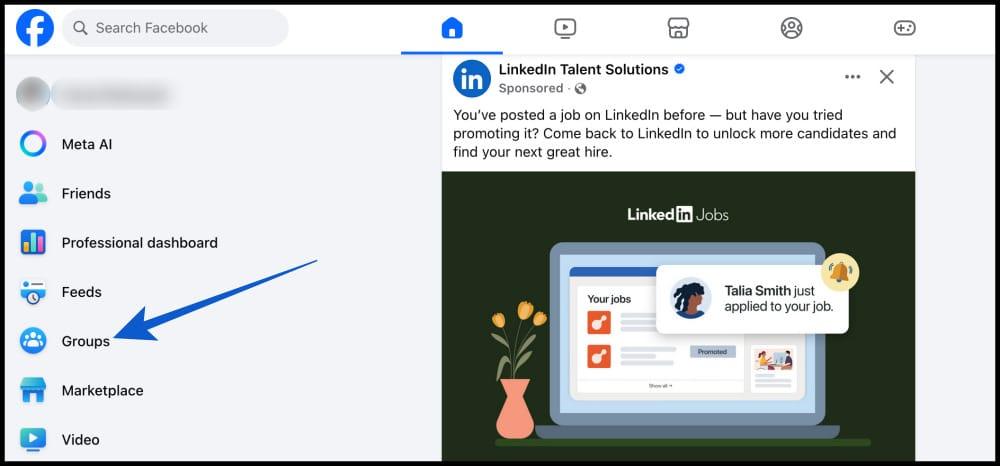 Go to groups from the left sidebar in facebook on desktop