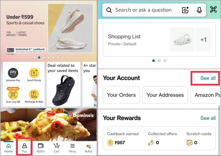 Go to amazon you tab scroll down and click see all under your account