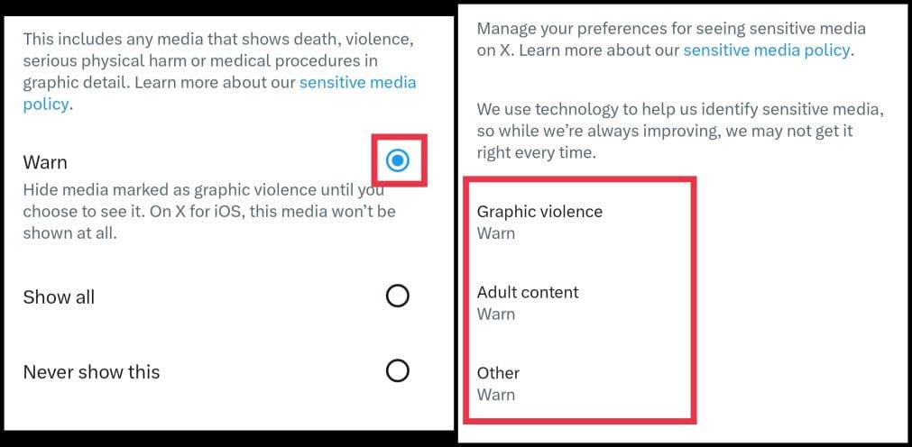 Hide sensitive content again on x twitter from android