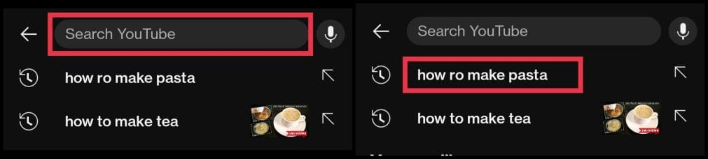 Long press the search you want to remove in youtube on android