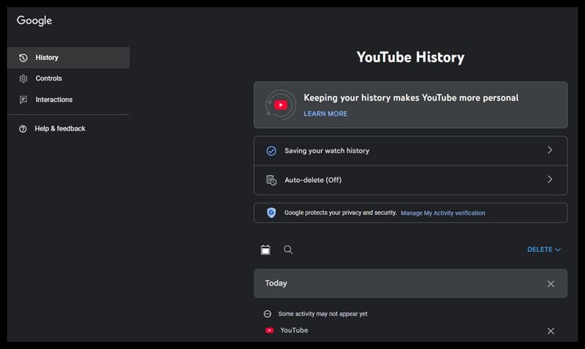 Open the my activity page on desktop