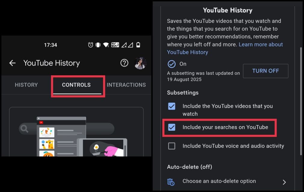 Pause youtube search history on android and iphone