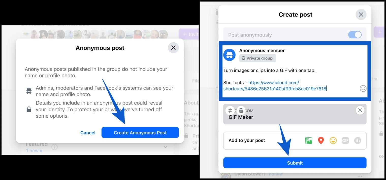 Post anonymously on facebook group from desktop