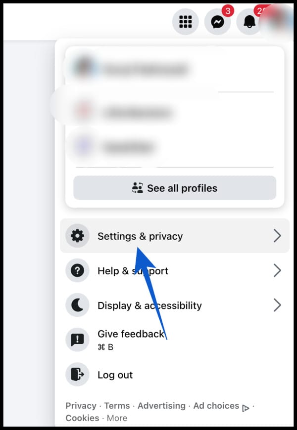 Select settings privacy in facebook on desktop