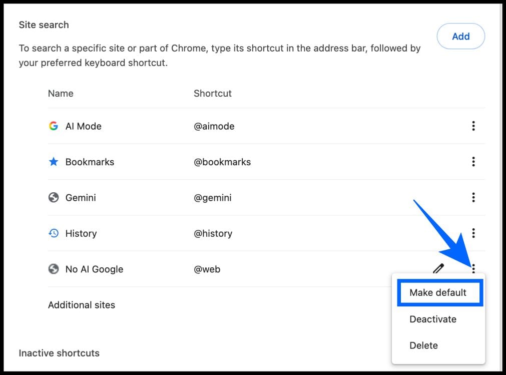 Set custom search engine as default in chrome on desktop
