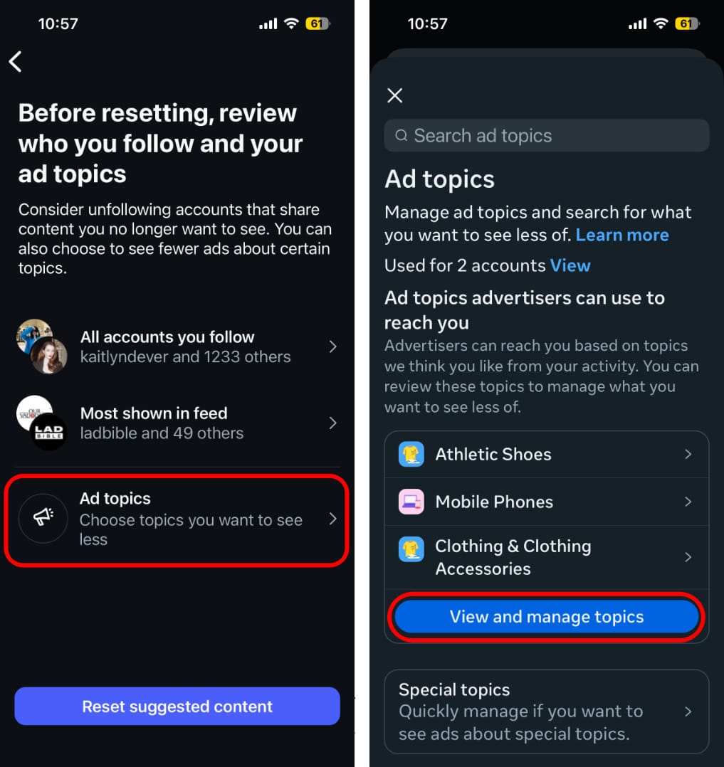 Set ad topics on instagram