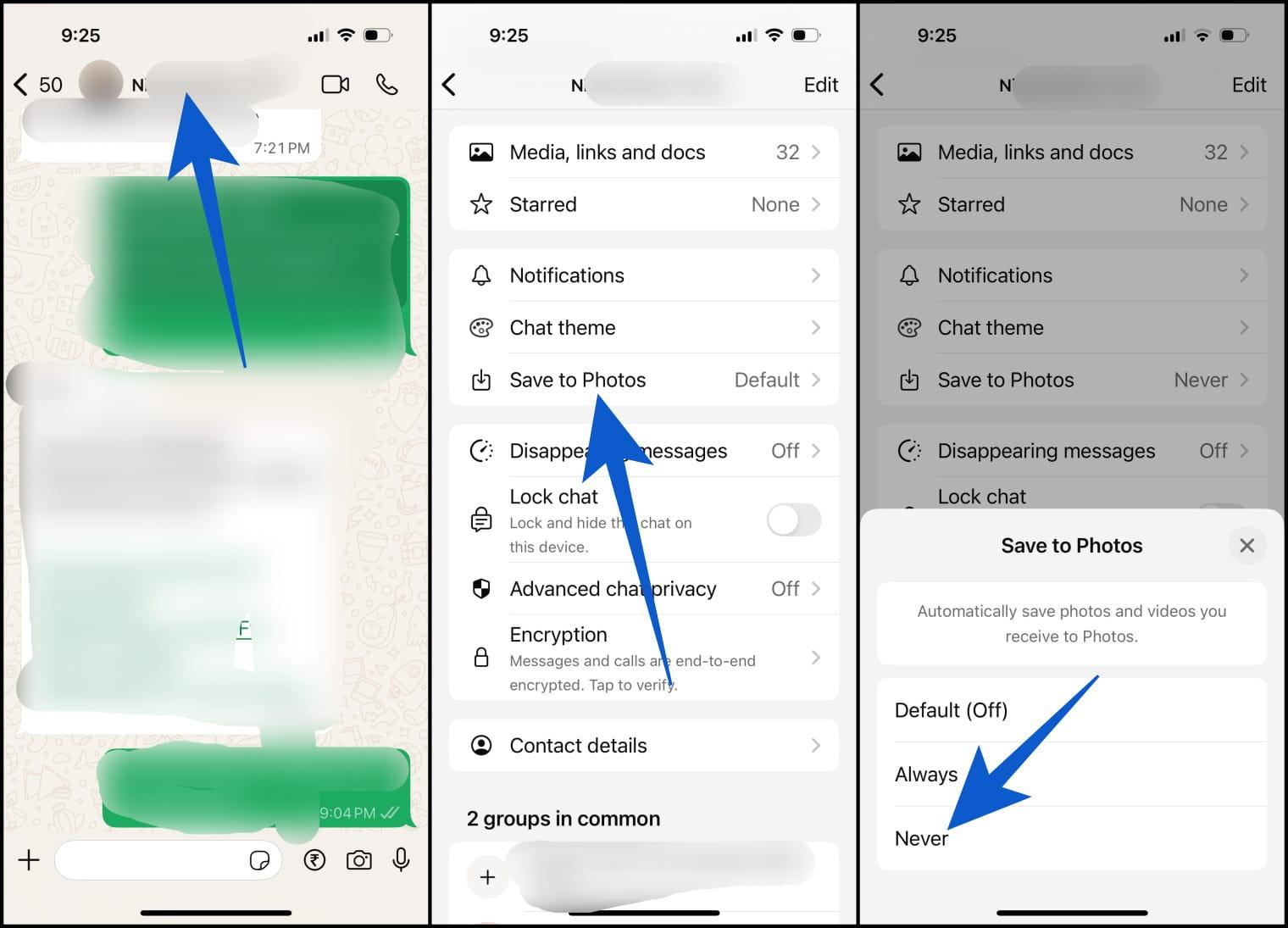 Stop auto save for specific chats in whatsapp on iphone