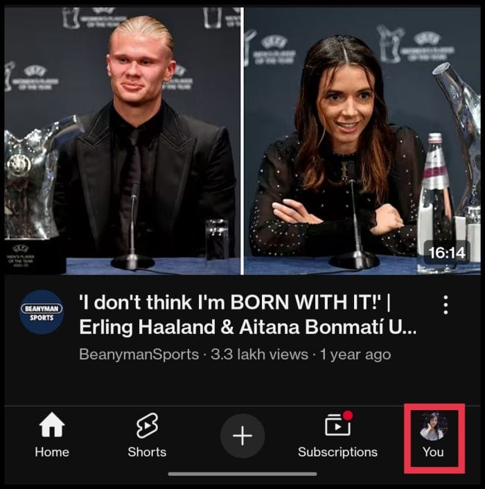 Tap your profile picture in youtube app