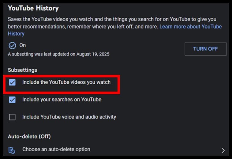 Turn off include your searches on youtube on desktop