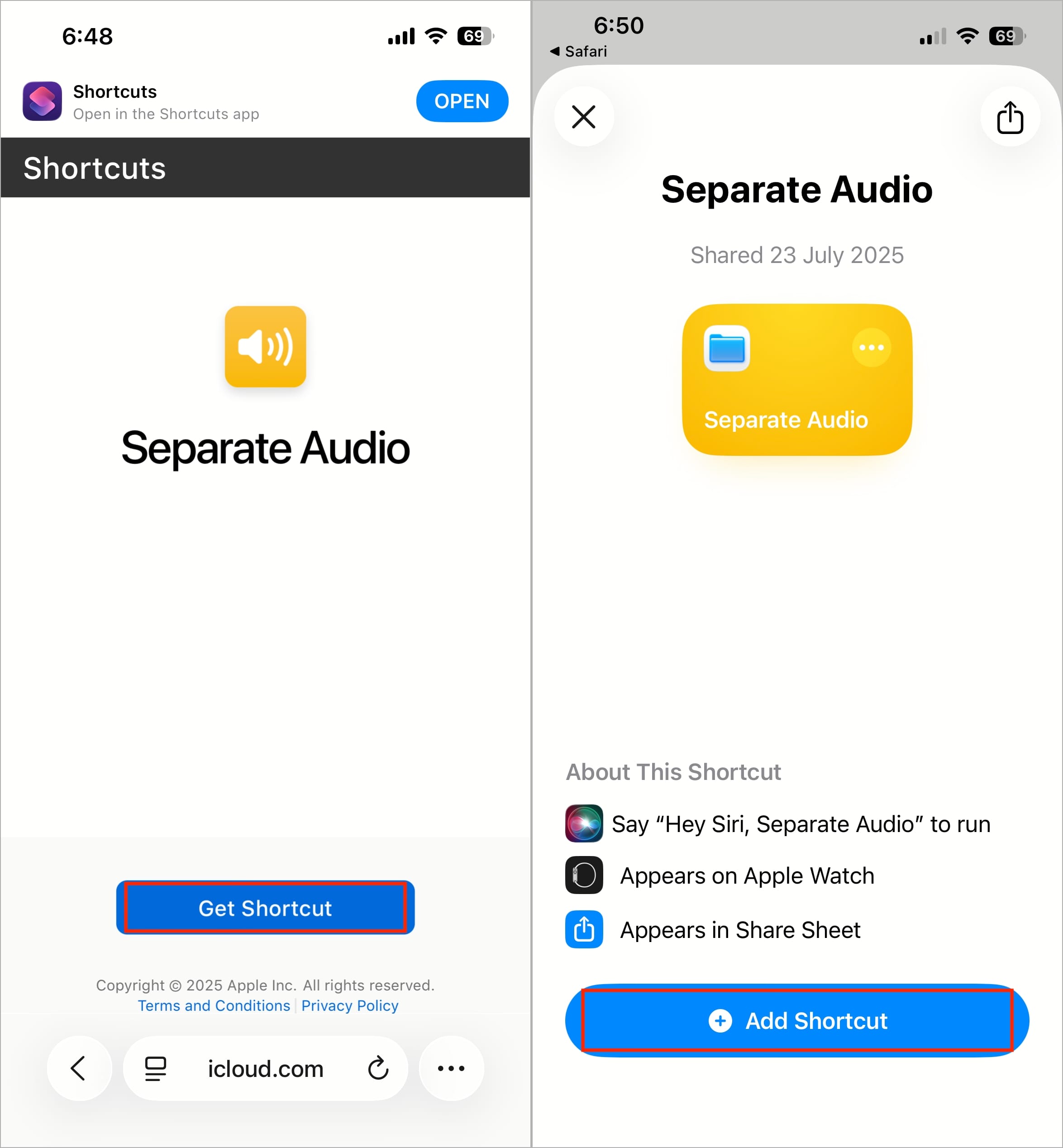 Add the Separate Audio shortcut to your Shortcuts app Add the separate audio shortcut to your shortcuts app