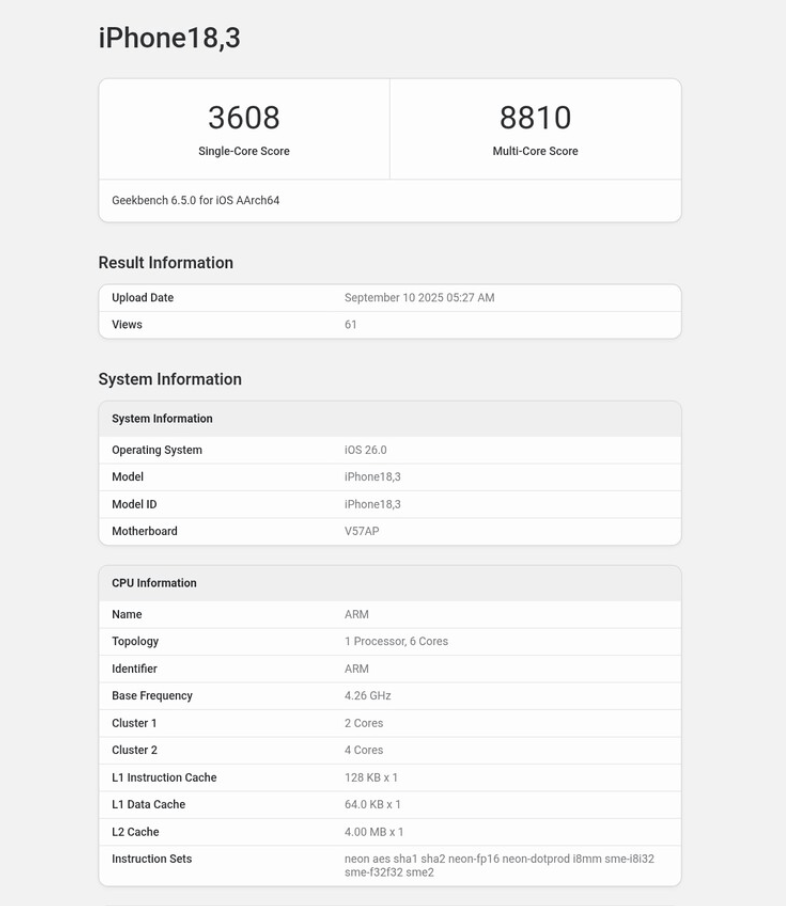Apple a19 geekbench 6 single