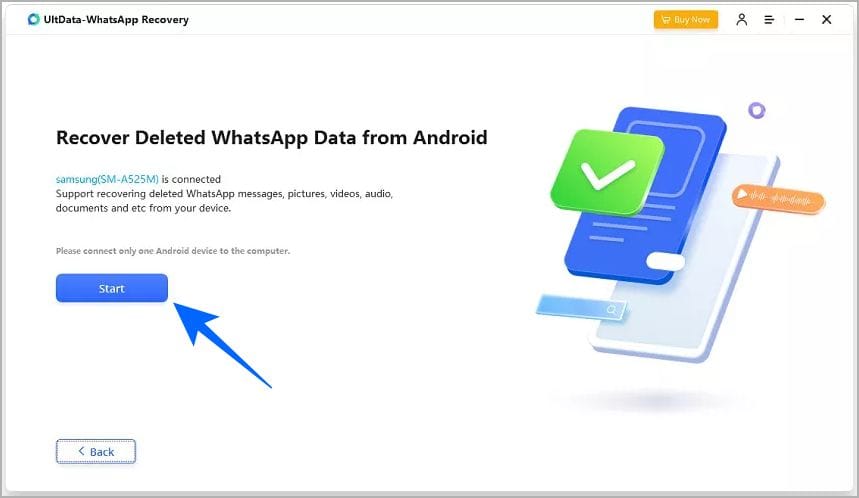 Click start to scan whatsapp data