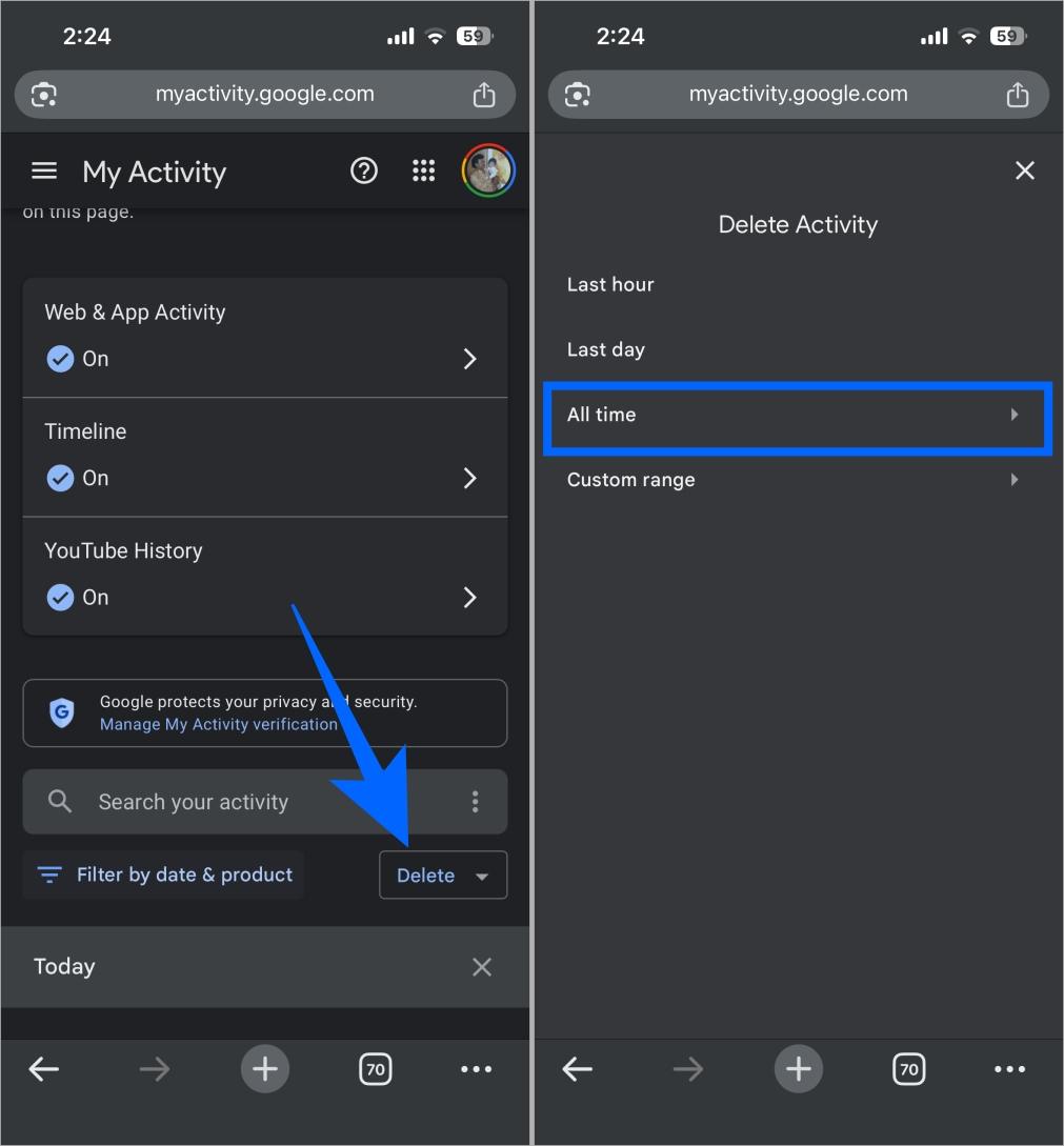Delete Google account activity for all time on mobile Delete google account activity for all time on mobile