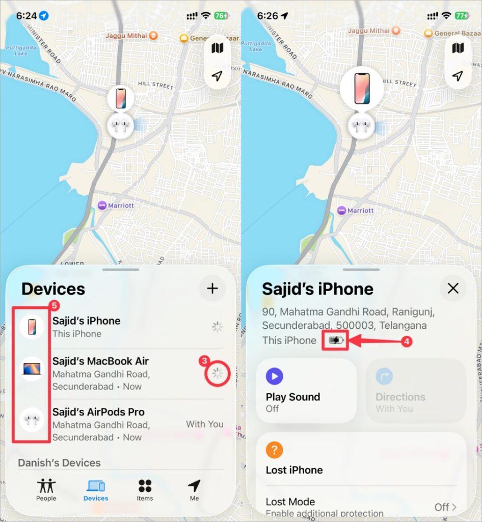 Device status icons and meaning in find my app