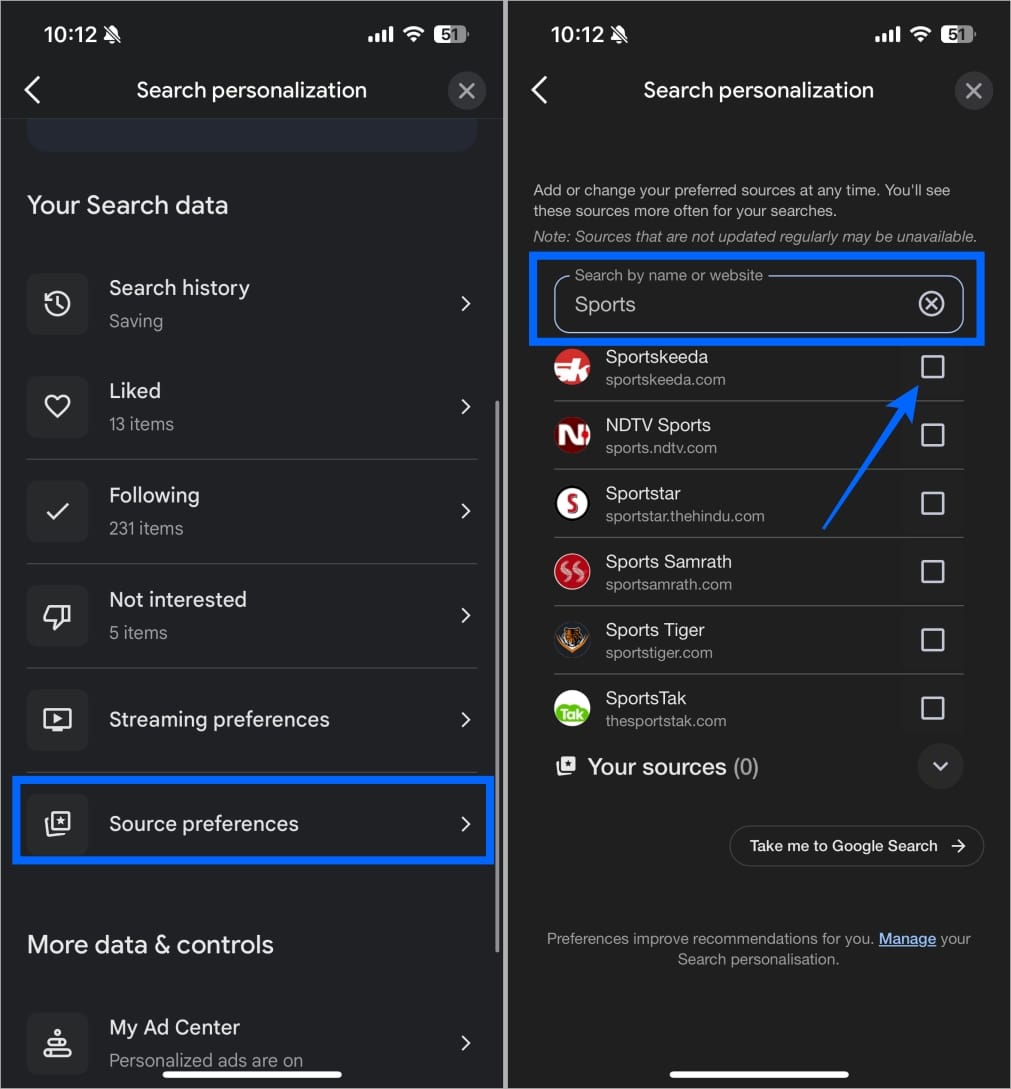 Go to Source Preferences search or paste site URL and check to add as preferred source Go to source preferences search or paste site url and check to add as preferred source