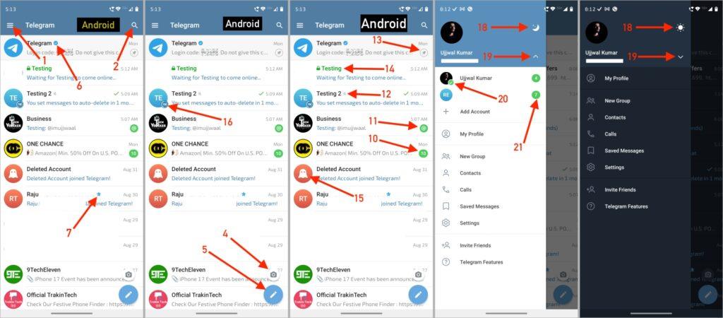 Icons and symbols on telegram chats page on android