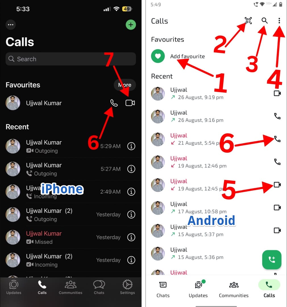 Icons and symbols on whatsapp calls page 2