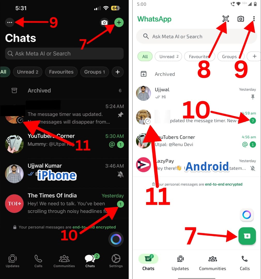 Icons and symbols on whatsapp chats tab 2