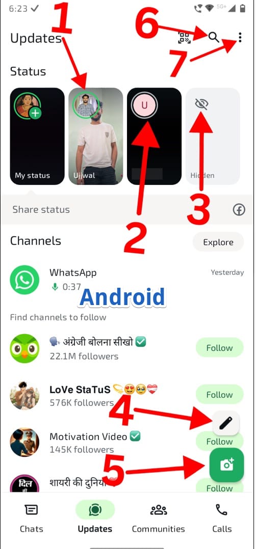 Icons in whatsapp status section 2