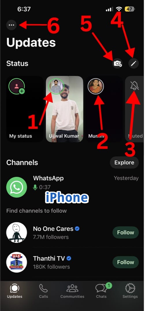 Icons in whatsapp status section