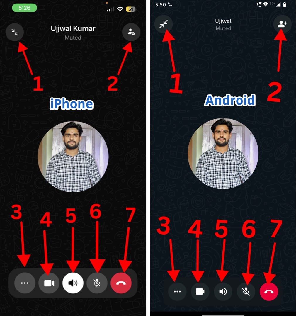 Icons on whatsapp audio call screen
