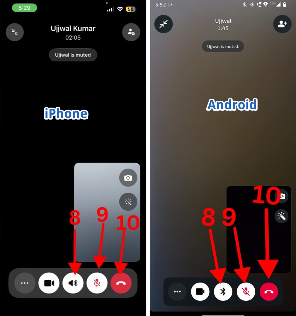 Icons on whatsapp video call screen 2