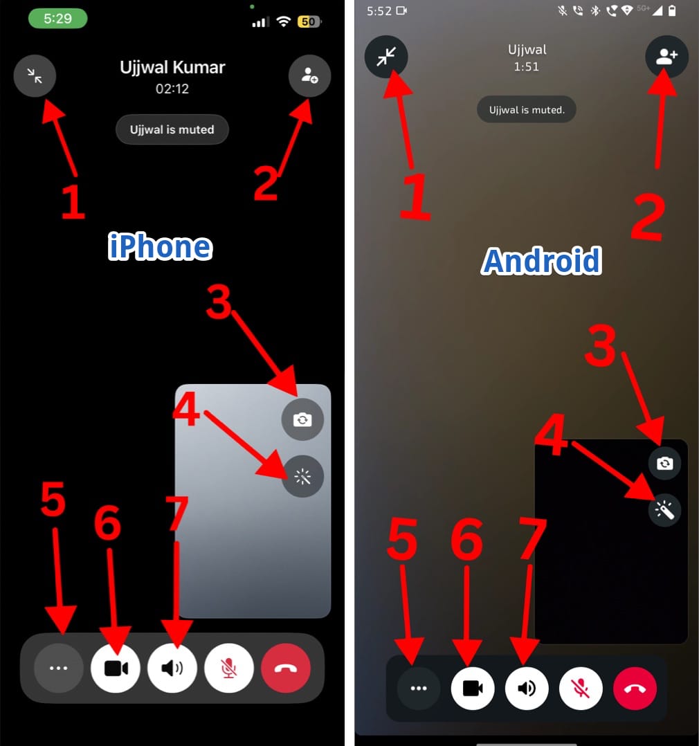 Icons on whatsapp video call screen