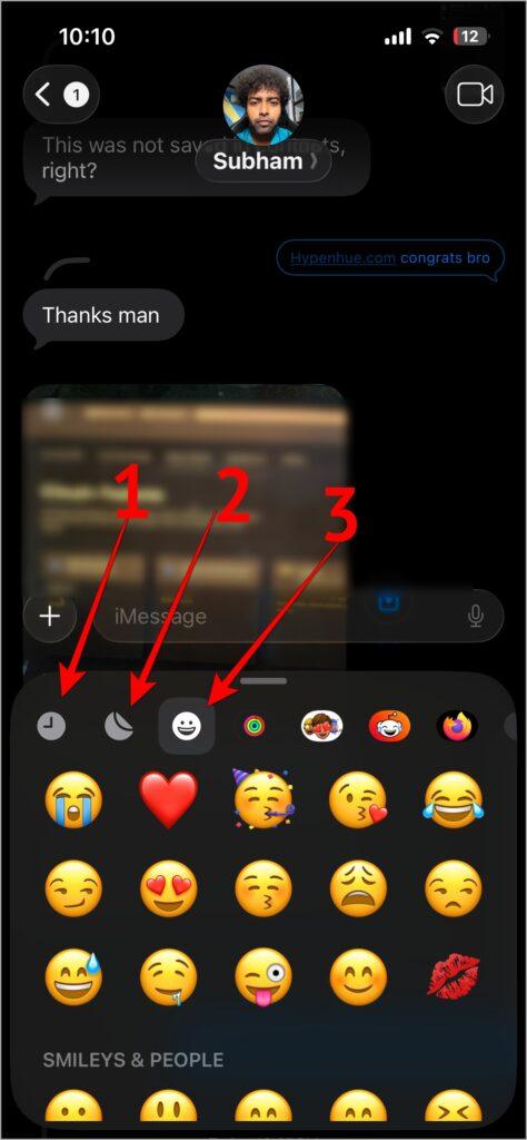 Inside the plus menu in imessage