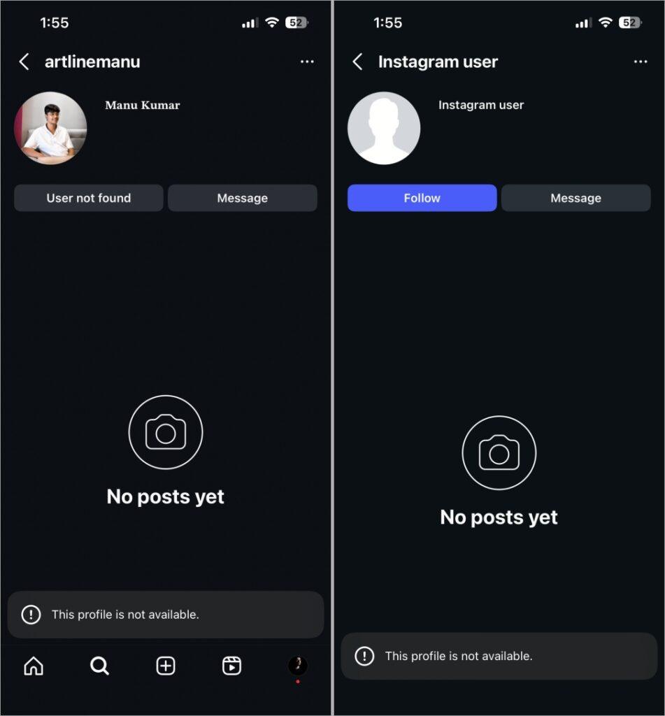 Instagram profile showing User not found when blocked Instagram profile showing user not found when blocked