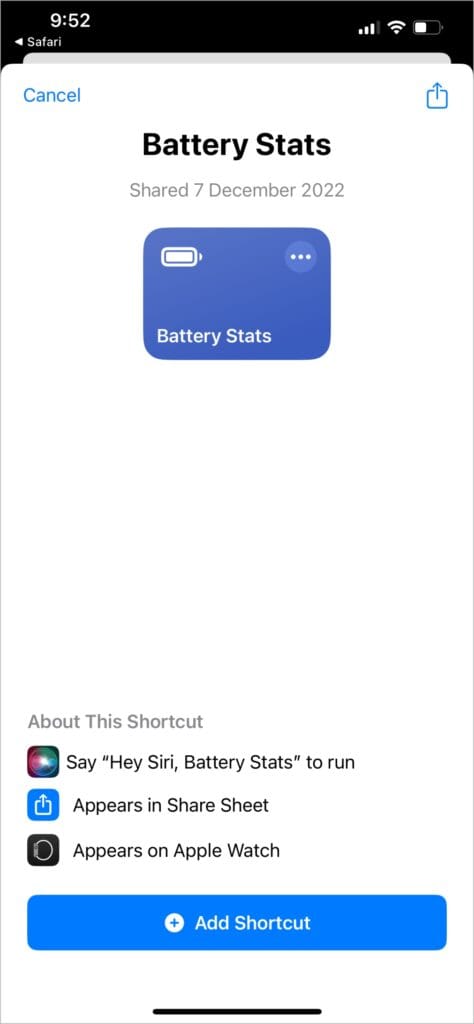 Install the Battery Stats Shortcut Install the battery stats shortcut