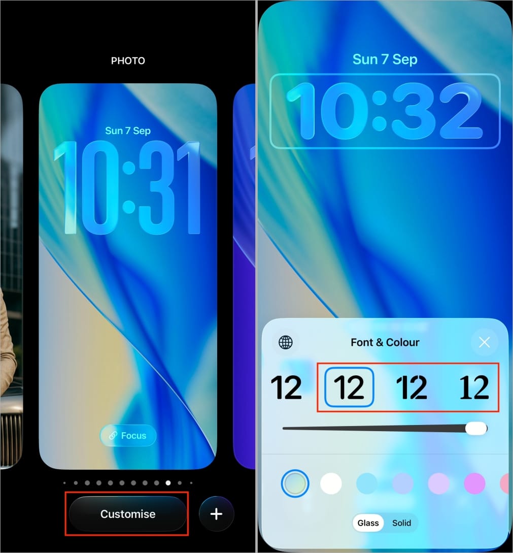 Long-press iPhone Lock Screen and tap Customise Clock widget Long press iphone lock screen and tap customise clock widget