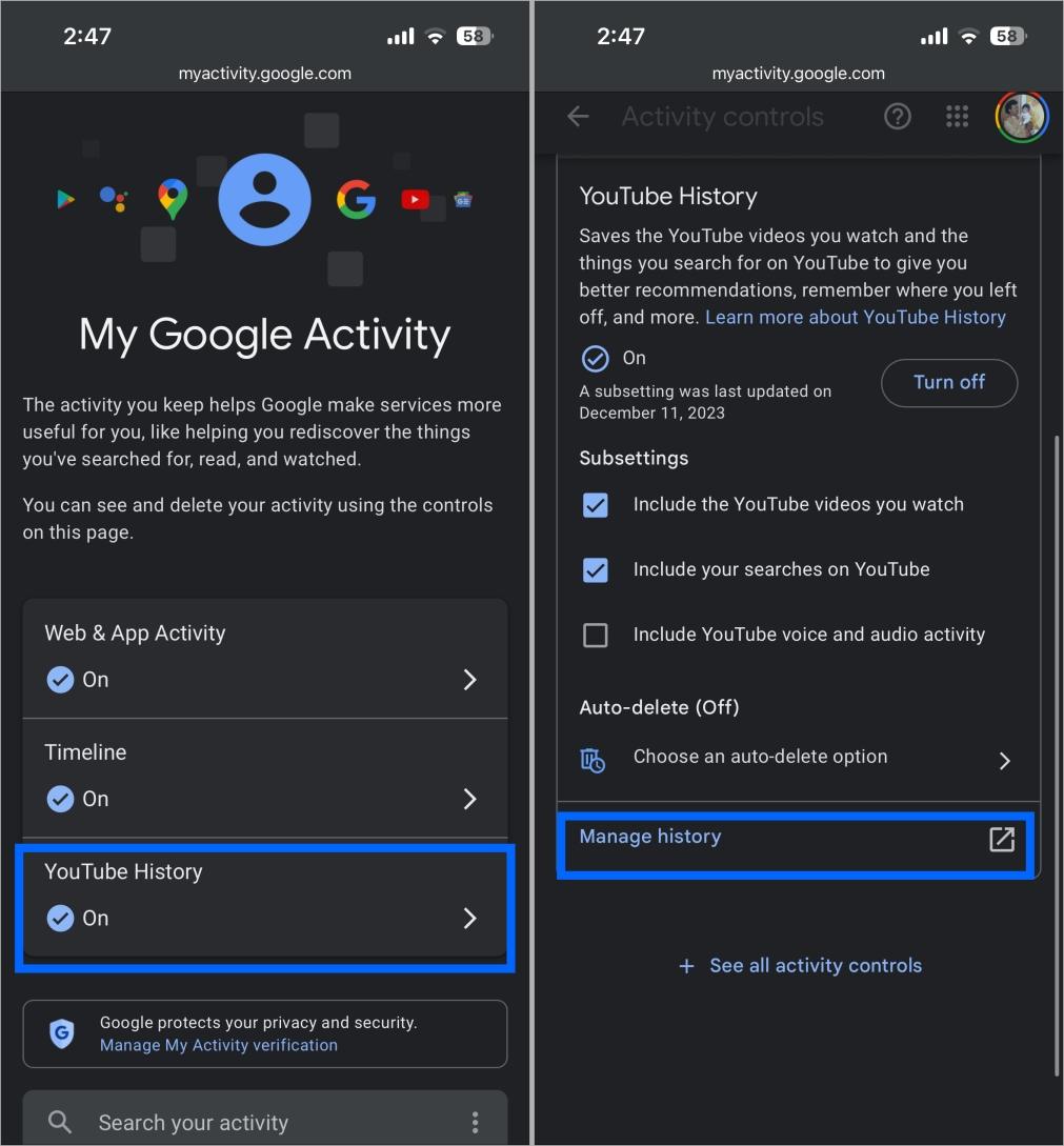 Manage YouTube watch history from Google Activity page Manage youtube watch history from google activity page