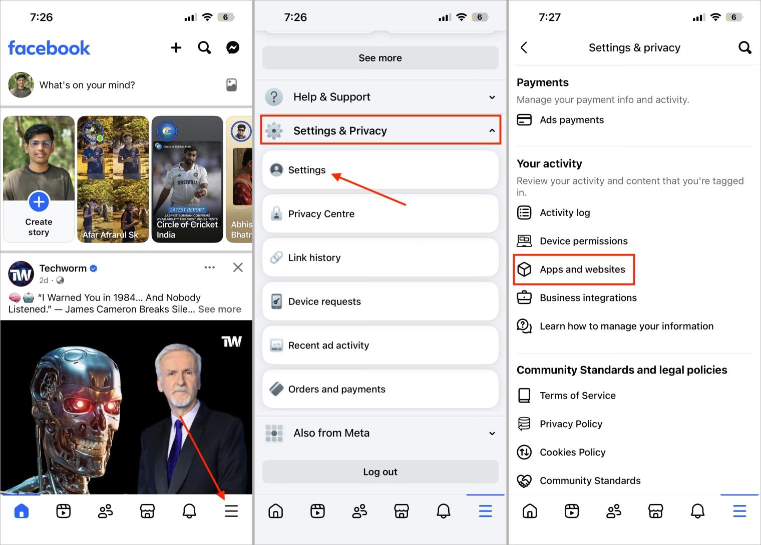 Manage apps and websites linked to facebook account settings