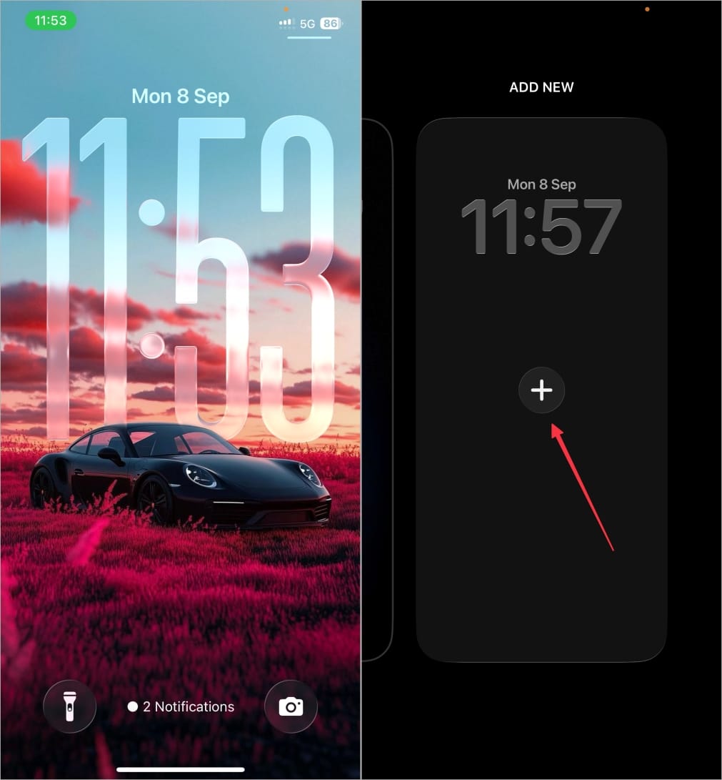 Open iPhone Lock Screen wallpaper gallery and tap plus icon Open iphone lock screen wallpaper gallery and tap plus icon