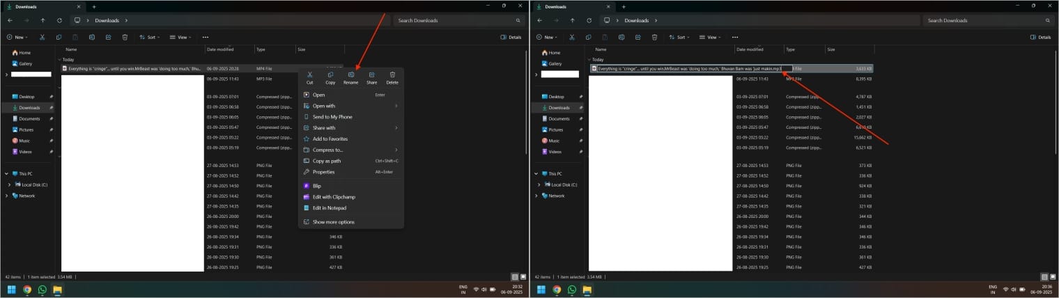 Rename Reel video in File Explorer from mp4 to mp3 on PC Rename reel video in file explorer from mp4 to mp3 on pc