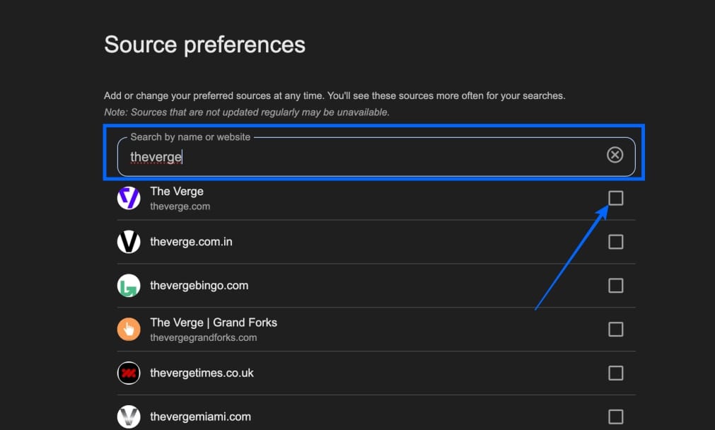 Search or enter site URL and check box to enable it Search or enter site url and check box to enable it
