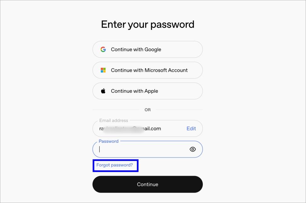Select Forgot password on the password screen
