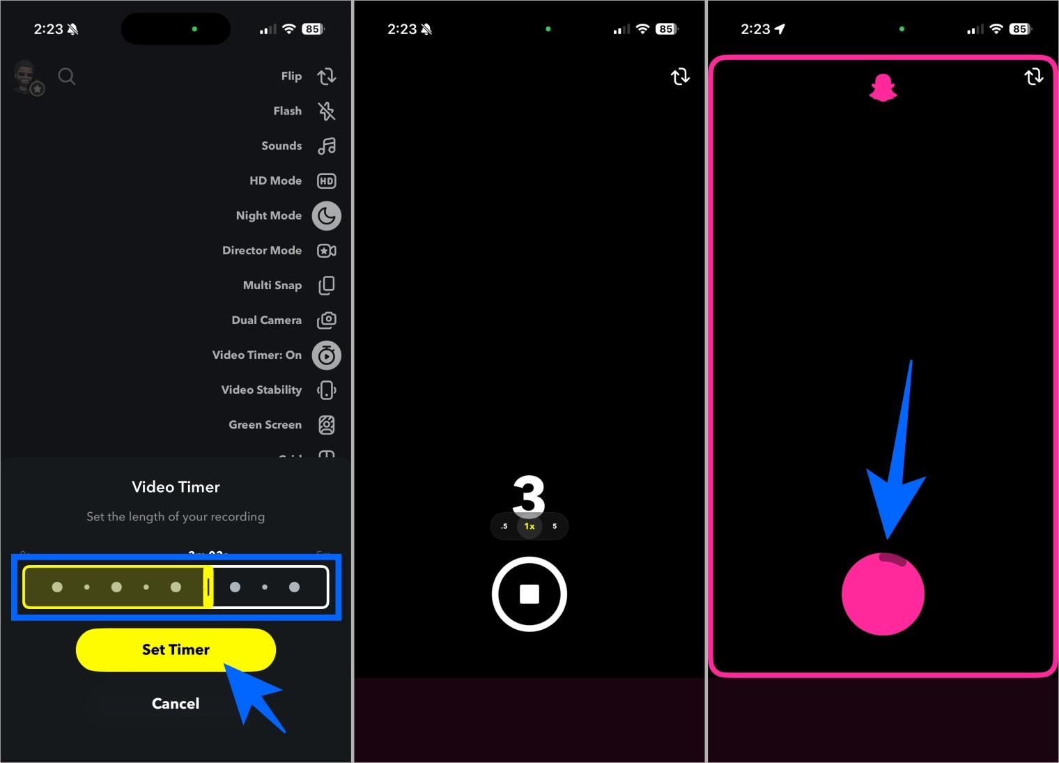Set a timer to record automatically on snapchat