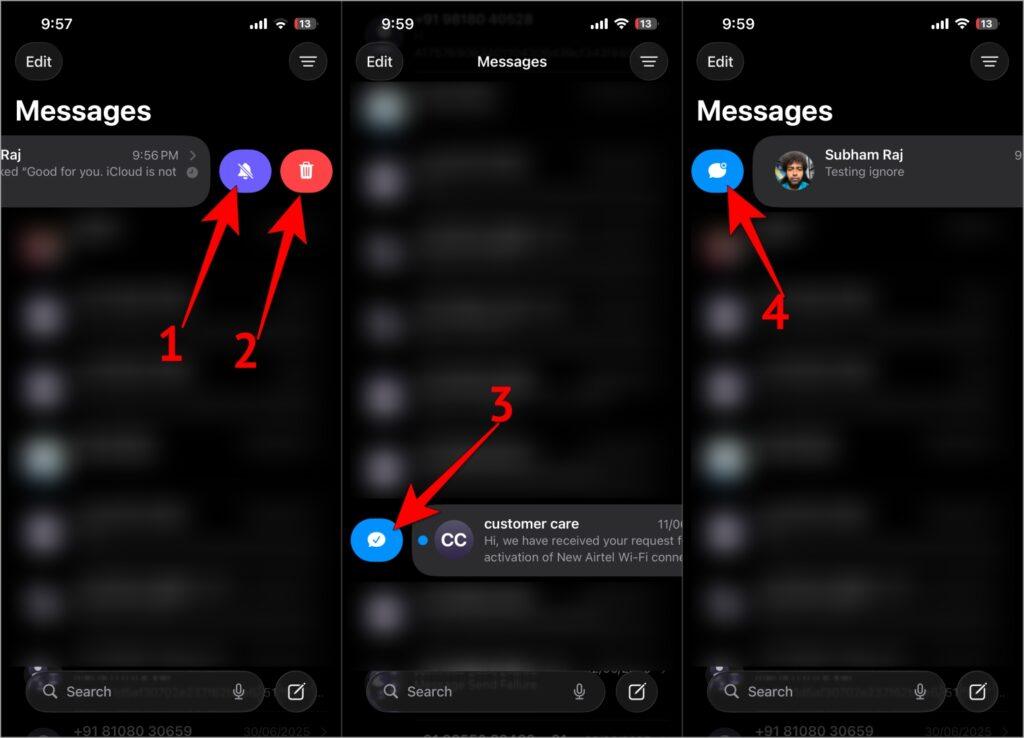 Swipe icons in imessage